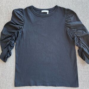 See By Chloe Black Ruched-Sleeve Tee Sz M